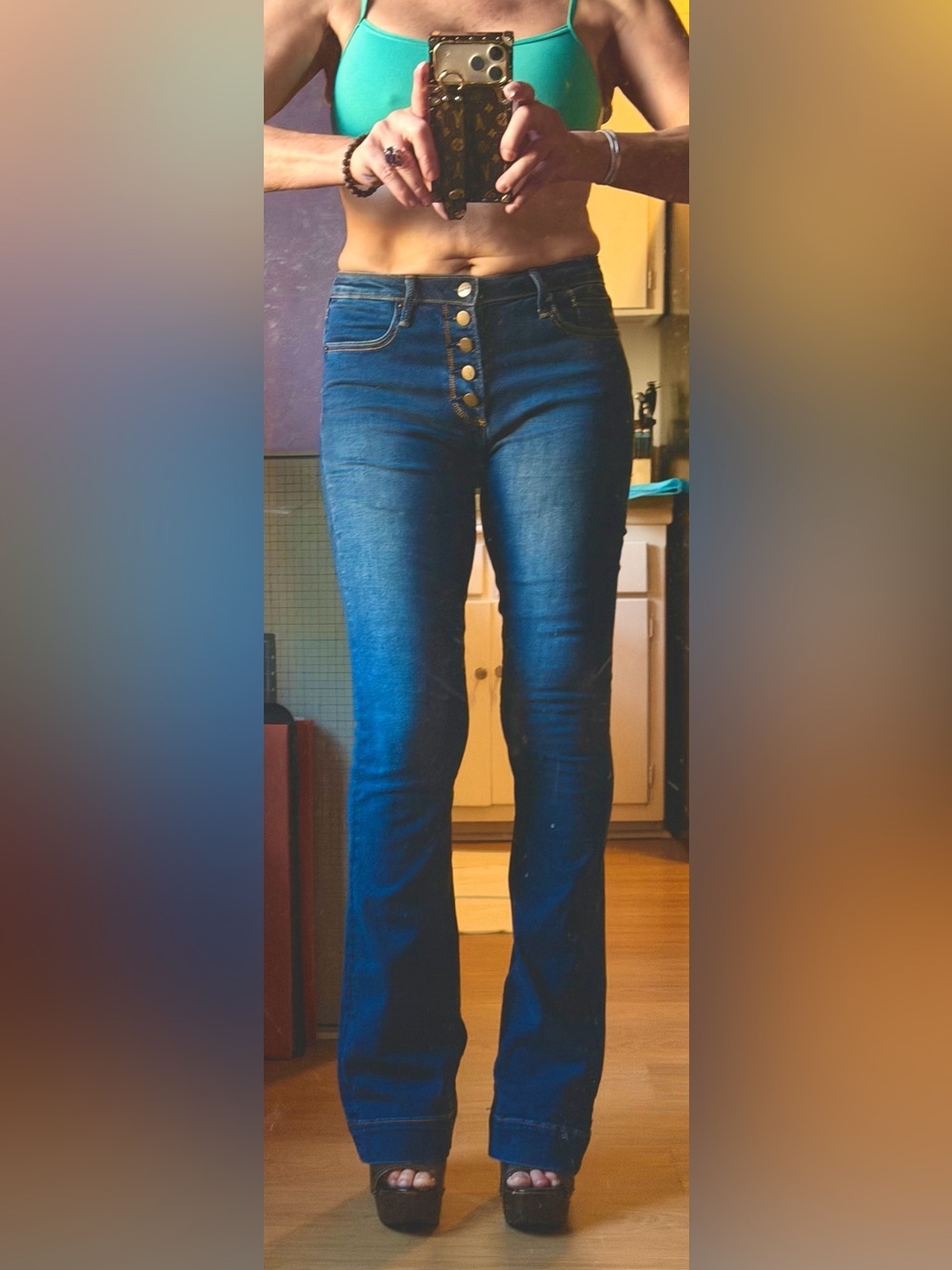 DRIFTWOOD Women's SX 27 Dark Wash High-Waist Exposed Button Fly Jeans